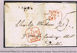 Ireland Louth 1824 MORE TO PAY On Letter ARDEE/34 And Ardee POST PAID, Partly Paid "5" To Dublin - Prefilatelia
