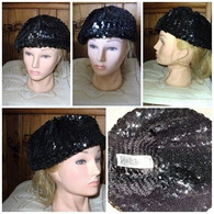 Bonnet " George " - Bon Etat - Pvc Polyester - Effet Scintillant - Noir - 1940-1970