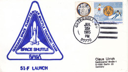 1985 USA  Space Shuttle Challenger STS-51F Mission And Launch Commemorative Cover - North  America