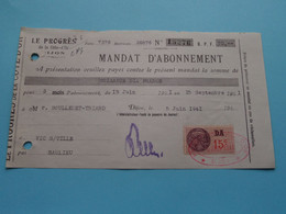 Le Progrès De La Côte-D'OR - DIJON ( 7 MANDAT D'ABONNEMENT ) Mr.Boullemet-Triard Vic-s/.Thil - 1941/42/43 (voir Photo) ! - Imprenta & Papelería