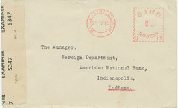 IRELAND 1945 2 1/2 Pg Meterpost From "BAILE ATHA CLIATH", Censorpost To USA - Storia Postale