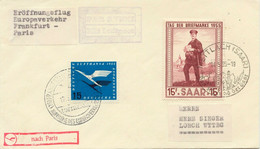 SAARLAND 1955 Zuleitung Aus Mettlach Zum Erstflug Dt. Lufthansa FRANKFURT-PARIS - Airmail