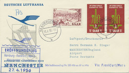 SAARLAND 1956 Mitläuferpost Erstflug Dt.Lufthansa LH432 "FRANKFURT - MANCHESTER" - Luftpost