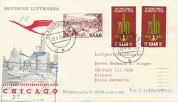 SAARLAND 1956 Mitläuferpost Erstflug Lufthansa LH432 FRANKFURT-CHICAGO/MONTREAL - Luftpost