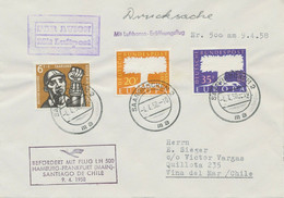 SAARLAND 1958 Zuleitung-Mitläuferpost Dt Lufthansa Flug LH 500 SAARBRÜCKEN-CHILE - Airmail