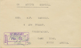 SOUTH AFRICA 194 ? Viol. Boxed Censorship "PASSED BY MILITARY CENSOR No. 35" Cvr - Briefe U. Dokumente