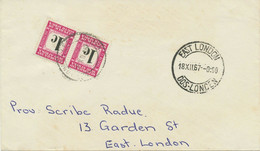 SOUTH AFRICA 1967 1 C Postage Due (pair) As Rare Multiple Postage VF Local Cover - Postage Due
