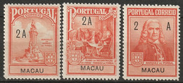 Macao 1925 Sc RA1-3  Postal Tax Set MLH* - Unused Stamps