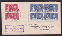 British Solomon Islands: Registered Cover To Australia, 1938, 6 Stamps, Coronation, King, Rare Real Use (traces Of Use) - Isole Salomone (...-1978)
