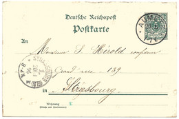 Moselle - (Aumetz) EP 5pf Reichspost Obl. AUMETZ 20.11.1896 Pour Strasbourg - Autres & Non Classés