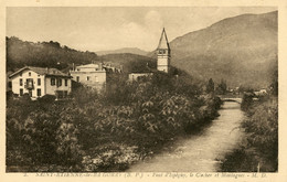 SAINT ETIENNE DE BAIGORRY PONT D'ISPEGUY LE CLOCHER ET LES MONTAGNES - Saint Etienne De Baigorry