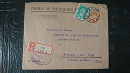 1928 ALLEMAGNE EMPIRE - CHEMINS DE FER ALSACE LORRAINE AGENCE DOUANE RECOMMANDE DE KEHL POUR BRETIGNY SUR ORGE - Briefe U. Dokumente