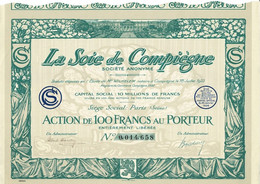 Titre Ancien - La Soie De Compiègne - Société Anonyme - Titre De 1925 - N) 0.014.658 - Textile