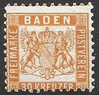 Baden Mint Hinged * Lebhaftgelborange (not Dunkelgelborange) 180 Euros Original Gum Michel 22a - Mint