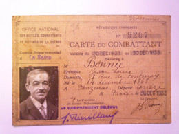 GP 2021 - 87  CARTE Du COMBATTANT  :  Jea-Louis BONNIE Né Le 14 Décembre 1868 à DONZENAC  (Corrèze)   XXX - Unclassified