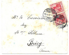 Moselle (Bionville Sur Nied) L 2x 20pf Germania Obl. BINGEN (NIED) Du 10.4.1912 - Autres & Non Classés