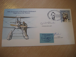 Signed + Poster Stamp 50th Anniv First Flight Across Tasmania 1981 SYDNEY 2000 Francis Chichester Cancel Cover AUSTRALIA - Primi Voli