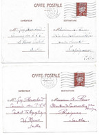 Delcampe - 1942 1943 LE MANS - GUY BROCHARD COMMIS PTT  POUR ANDRE PEUS A PERPIGNAN - 2 ENTIERS PETAIN - 1941-42 Pétain