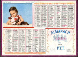 CALENDRIER GF 1966 - Le Chaton Boit Son Biberon, Imprimeur Oller - Tamaño Grande : 1961-70