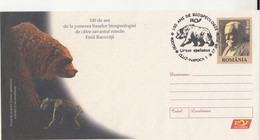 ANIMALS, PREHISTORICS, CAVE BEAR, EMIL RACOVITA, COVER STATIONERY, ENTIER POSTAL, 2007, ROMANIA - Vor- U. Frühgeschichte