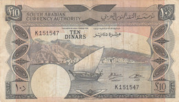 YEMEN DEMOCRATIC REPUBLIC YDR 10 DINARS 1965 1967 P-5 VF SERIES K15 - Yémen