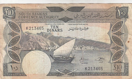YEMEN DEMOCRATIC REPUBLIC YDR 10 DINARS 1965 1967 P-5 VF SERIES K21 - Yémen
