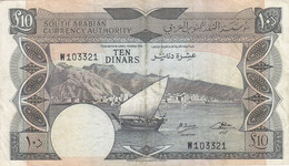 YEMEN DEMOCRATIC REPUBLIC YDR 10 DINARS 1965 1967 P-5 VF SERIES W10 - Yémen