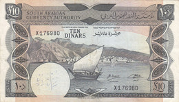 YEMEN DEMOCRATIC REPUBLIC YDR 10 DINARS 1965 1967 P-5 VF SERIES X17 - Yémen