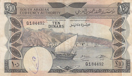 YEMEN DEMOCRATIC REPUBLIC YDR 10 DINARS 1965 1967 P-5 VF SERIES Q1 - Jemen