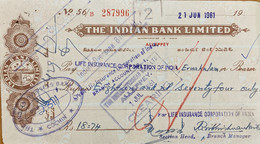 India 1961 The Indian Bank Limited Cheque. - Autres & Non Classés