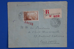 N19 MADAGASCAR BELLE LETTRE RECOM. 1938 PETIT BUREAU MORAMANGA POUR PARIS + AFFRANCHISSEMENT INTERESSANT - Briefe U. Dokumente