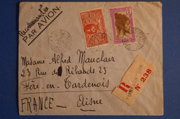 N19 MADAGASCAR BELLE LETTRE RECOM. 1938 PAR AVION TANANARIVE POUR FERE EN TARDENOIS FRANCE + AFFRANCH INTERESSANT - Lettres & Documents