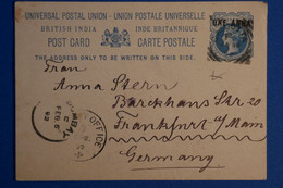 N20 INDE  BELLE CARTE  1892 BOMBAY POUR FRANKFURT GERMANY + AFFRANCHISSEMENT INTERESSANT - 1882-1901 Keizerrijk