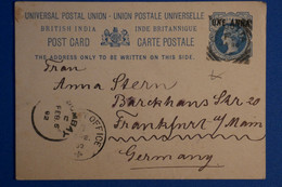 N20 INDE  BELLE CARTE  1892 BOMBAY POUR FRANKFURT GERMANY + AFFRANCHISSEMENT INTERESSANT - 1882-1901 Imperium