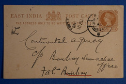 N20 INDE BELLE CARTE 1900 BOMBAY  + AFFRANCHISSEMENT INTERESSANT - 1882-1901 Imperium