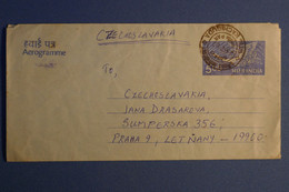 N20 INDIA BELLE LETTRE AEROGRAMME 1987 KACHIGUDA POUR PRAGUE + AFFRANCH PLAISANT - Lettres & Documents