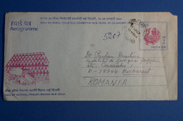 N20 INDIA BELLE LETTRE AEROGRAMME 1989 MADRAS POUR BUCAREST ROUMANIA + AFFRANCH INTERESSANT - Covers & Documents