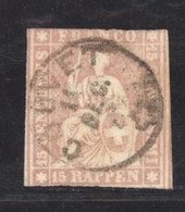 0ch  0970 -  Suisse  :  ZNr 24 G  (o)  Papier épais ,  Fil De Soie Vert ,  Obl.  COUVET - Gebraucht