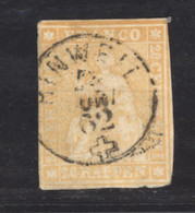 0ch  0976 -  Suisse  :  ZNr 25 F  (o)  Papier Mince ,  Fil De HINWEIL - Gebraucht