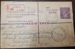 O) 1925 AUSTRALIA, KING GEORGE V  4 1/2p Violet, POST OFFICE REGISTERED FROM DULWICH HILL, TO LONDON, XF - Storia Postale