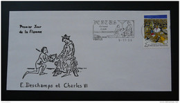 Lettre Cover Premier Jour Flamme Poète Eustache Deschamps Et Charles VI Vertus Marne 1986 - Briefe U. Dokumente