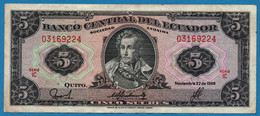 ECUADOR 5 Sucres 22.11.1988 # IC 03169224  P# 113d Antonio José De Sucre - Equateur