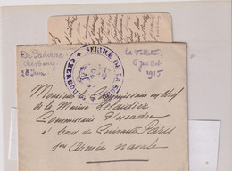 Guerre 14/18-POSTE NAVALE-L Avec Service à La Mer-service De La Solde-CHERBOURG 28 JUIN 1915 - War Stamps