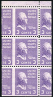 USA 1938 3 C Thomas Jefferson Postfr. 6-er-Block Vom Oberrand (ex. MH), ABARTEN - Variedades, Errores & Curiosidades