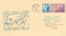 USA 1934 Decorative Superb Rare First Flight BRISTOL – CHARLOTTESVILLE VIRGINIA - 1c. 1918-1940 Briefe U. Dokumente