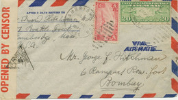 USA 1941 Lupo-Zensur-Bf M Indischer Dreieck-Zensur-Stpl. U. 151C-Zensuraufkleber Von CAMBRIDGE N. BOMBAY - 2c. 1941-1960 Cartas & Documentos