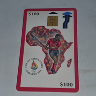 Zimbabwe-(ZIM-05A)-6thall Africa Games Red-(54)-($100)-(1100-057113)-(9/98)used Card+1card Free - Zimbabwe