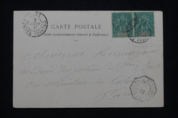 SOUDAN - Affranchissement Groupe En Paire De Kayes Sur Carte Postale En 1902 Pour Paris +cachet Ligne Maritime - L 93022 - Cartas & Documentos