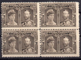 CANADA/1908/MNH/SC#96/QUEBEC TERCENTENARY / PRINCE & PRINCESS OF WALES / 1/2P BLACK BROWN / BLOCK OF 4 - Unused Stamps