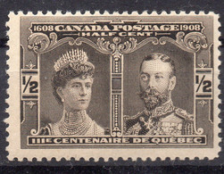 CANADA/1908/MNH/SC#96/QUEBEC TERCENTENARY / PRINCE & PRINCESS OF WALES / 1/2P BLACK BROWN - Unused Stamps